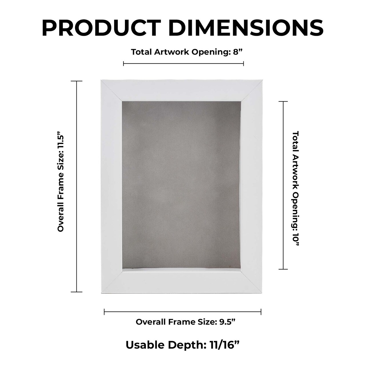 Classic White Wood Shadown Box Frame with Acrylic Front - Light Brown Suede Backing, 30 Sizes